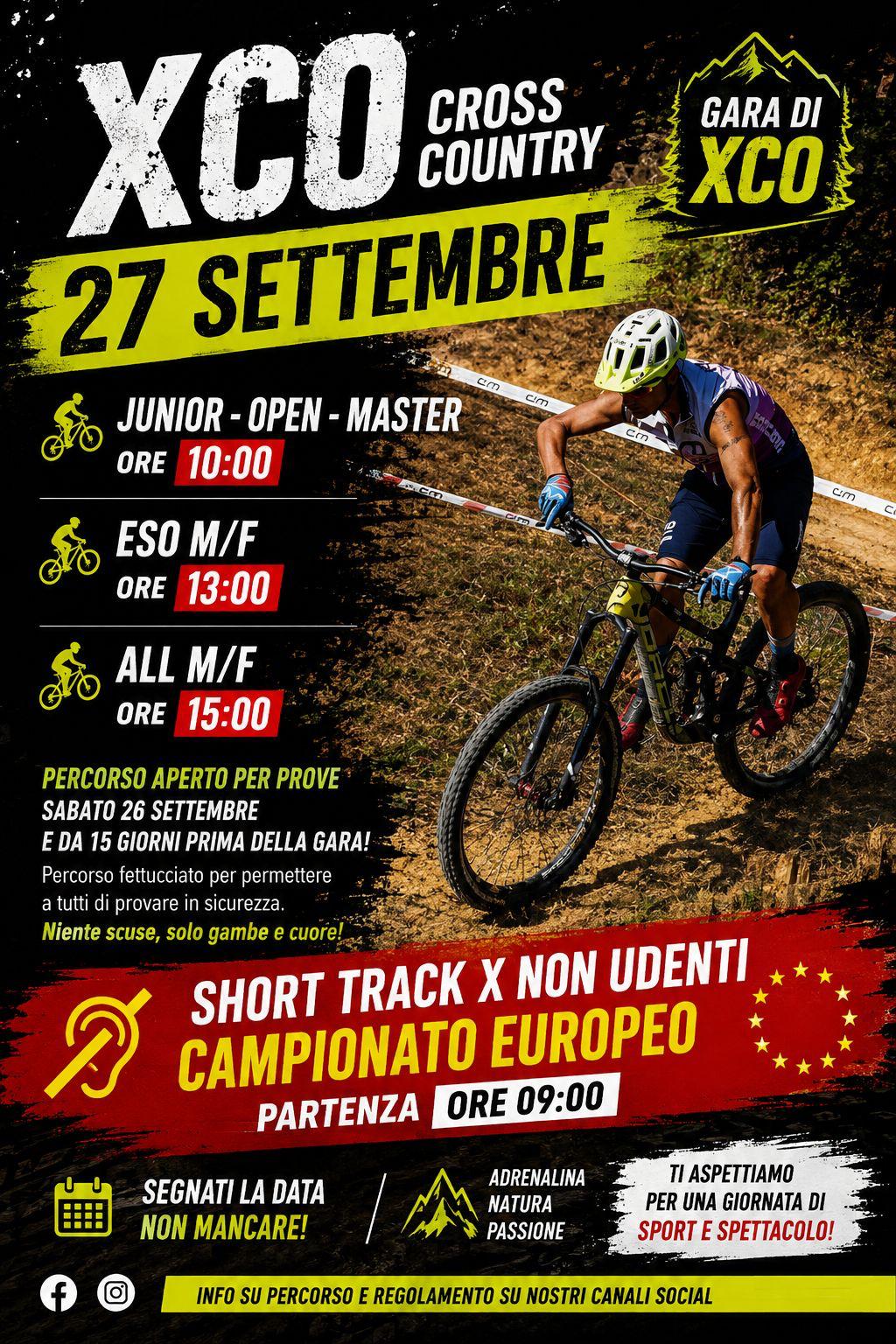 Locandina Gara XCO del 27 settembre 2026 con Campionato Europeo Short Track per non udenti